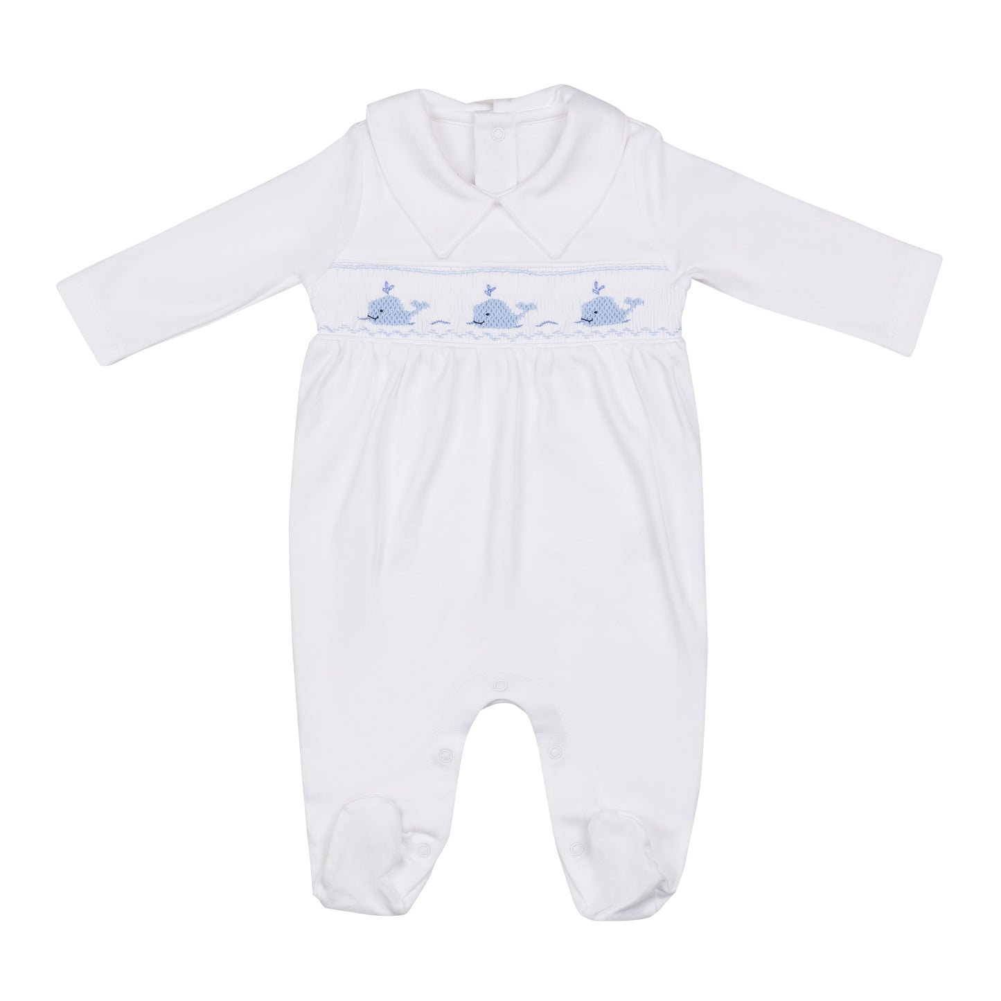 Macacão Longo Branco Smock Baleia em Algodão Pima Peruano