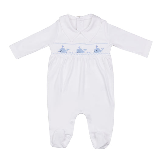 Macacão Longo Branco Smock Baleia em Algodão Pima Peruano