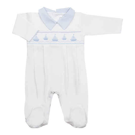 Macacão Longo Branco Smock Barquinhos em Algodão Pima Peruano