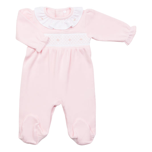 Macacão Longo Rosa Smock Rosa em Algodão Pima Peruano(PONTO INGLÊS)