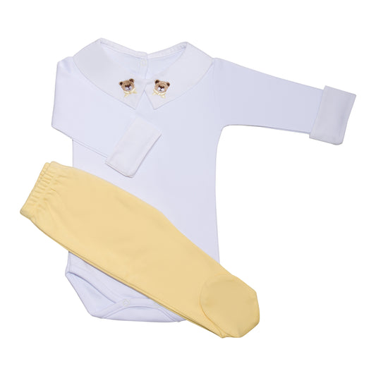Body Ursinho laço e Culote Amarelo em Algodão Egípcio