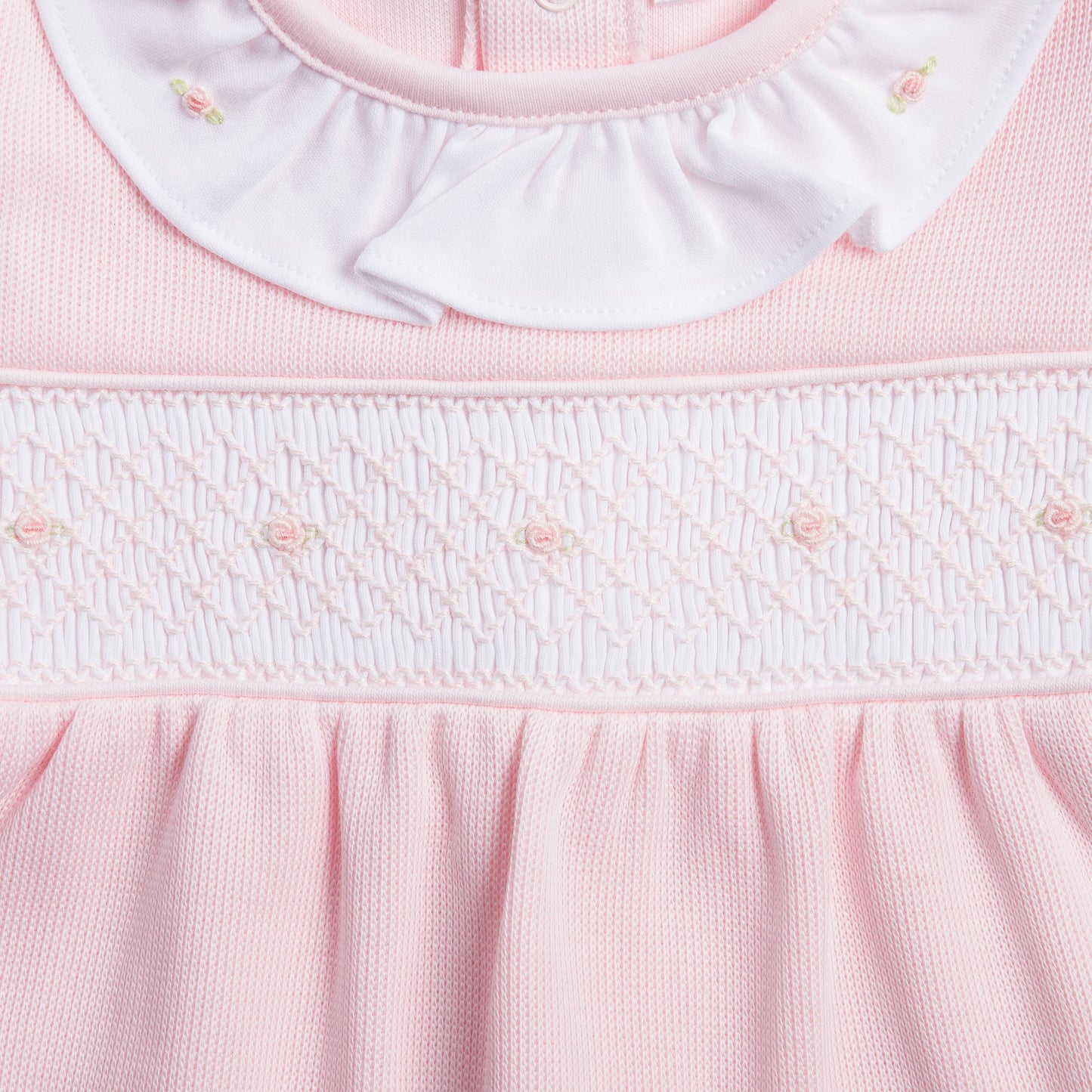 Macacão Longo Rosa Smock Rosa em Algodão Pima Peruano(PONTO INGLÊS)