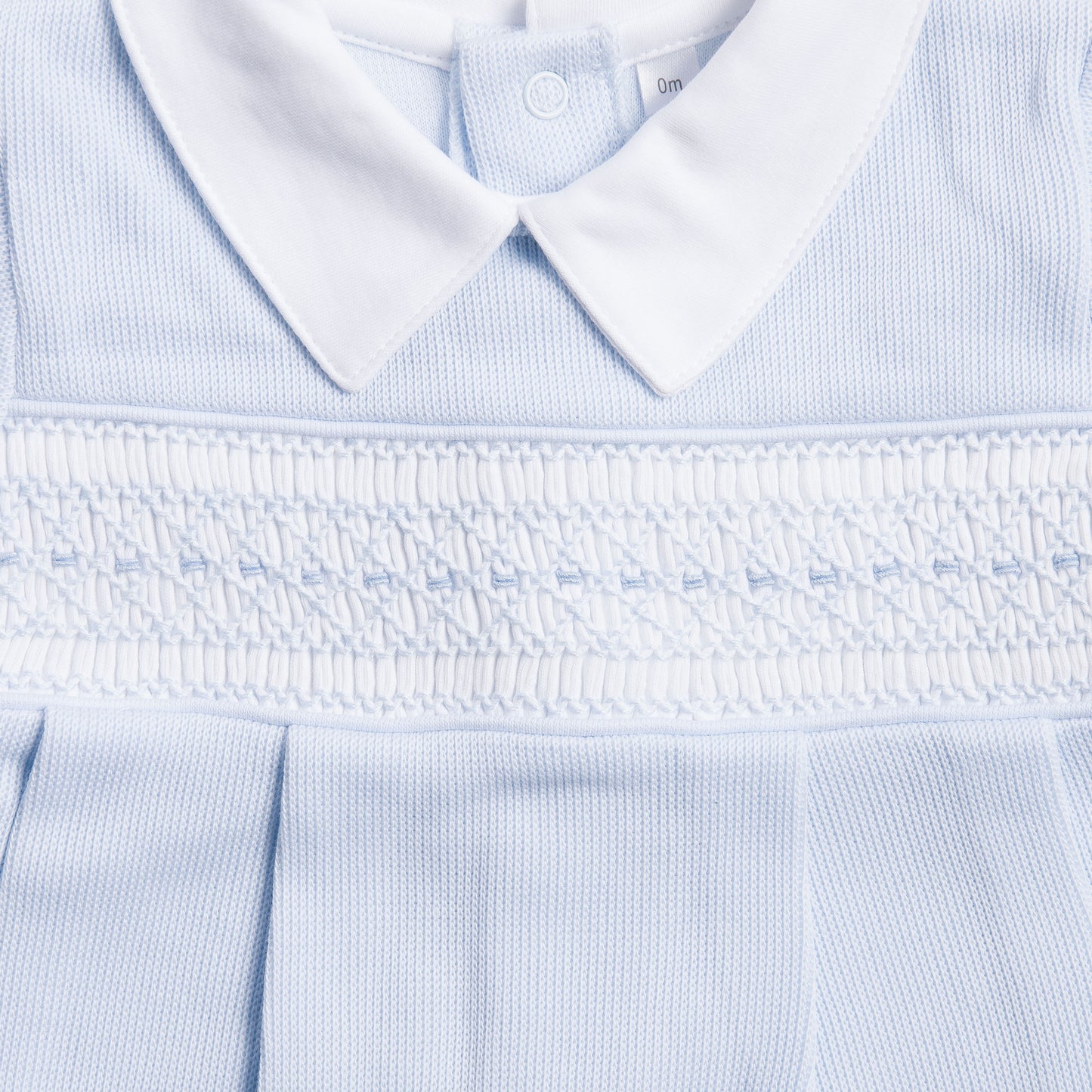 Macacão Longo Azul Smock Clássico Ponto Inglês em Algodão Pima Peruano
