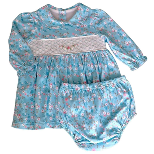 Vestido Manga Longa Liberty Azul em Algodáo Pima Peruano