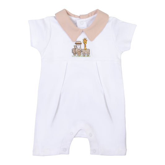 Macacão Curto Girafa no Trem em Algodão Pima Peruano