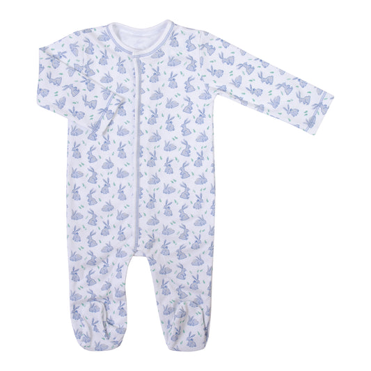 Macacão Manga Longa Estampa Coelhinho Azul em Algodão Pima Peruano