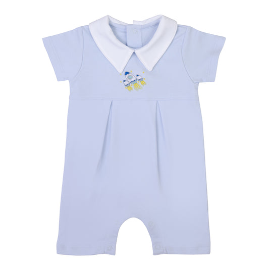 Macacão Curto Azul Foguete em Algodão Pima Peruano