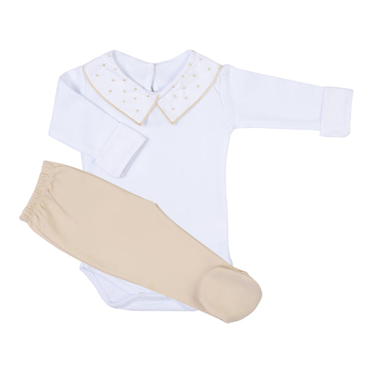 Conjunto Body Contorno e Culote Bege em  Algodão Egípcio