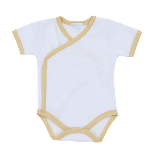 Body Kimono Branco com Detalhe Amarelo em Algodão Pima Peruano