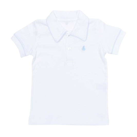 Camisa Polo Branca com Detalhe Azul em  Algodão Pima Peruano