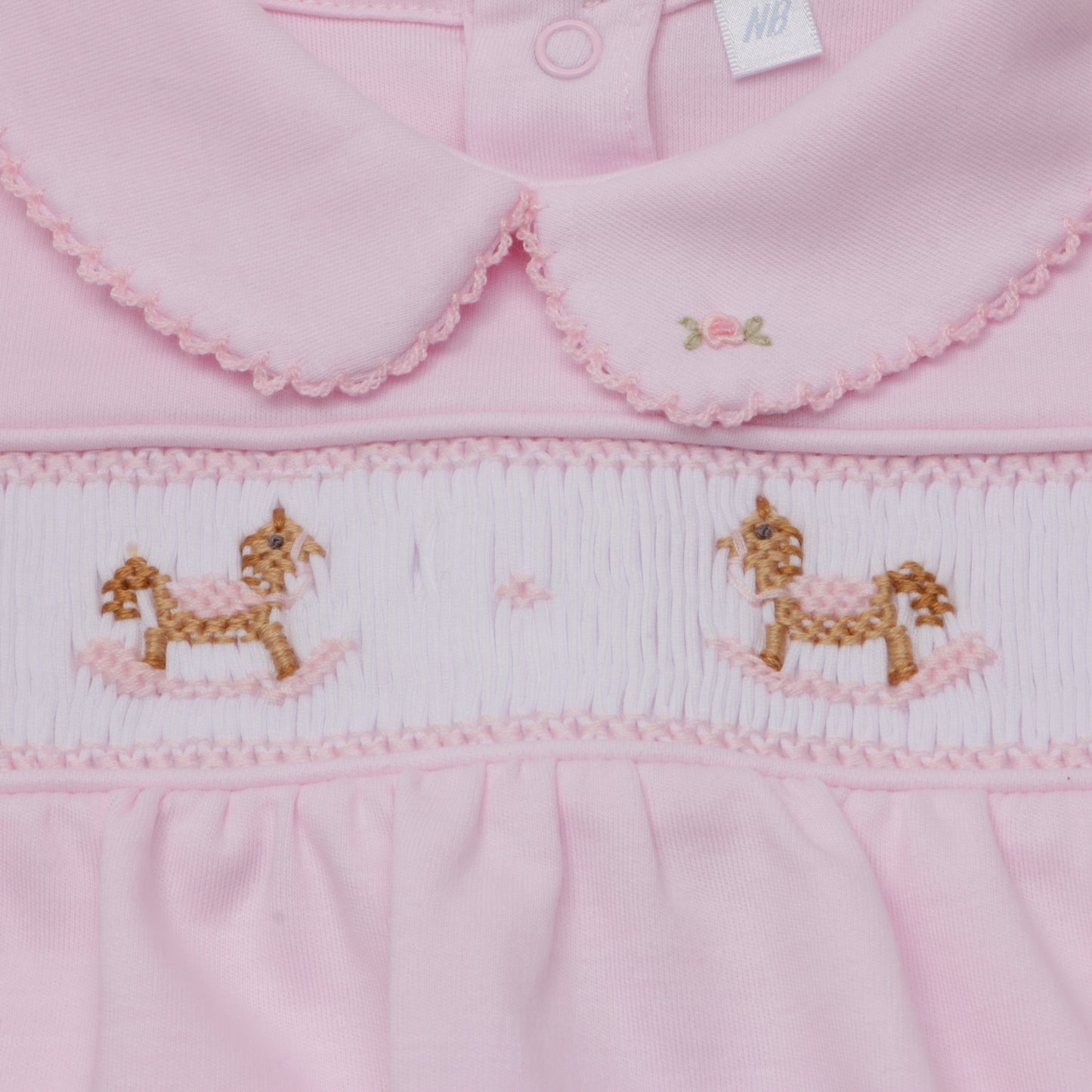 Macacão Longo Rosa Smock Cavalinho em Algodão Pima Peruano