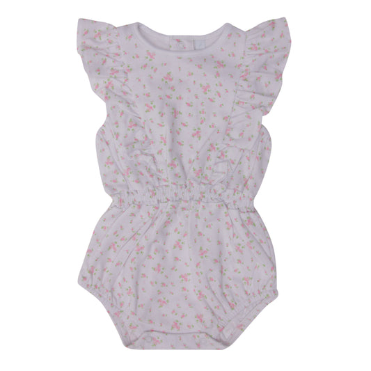 Macacão Curto Nina Estampa Flowers em  Algodão Pima Peruano