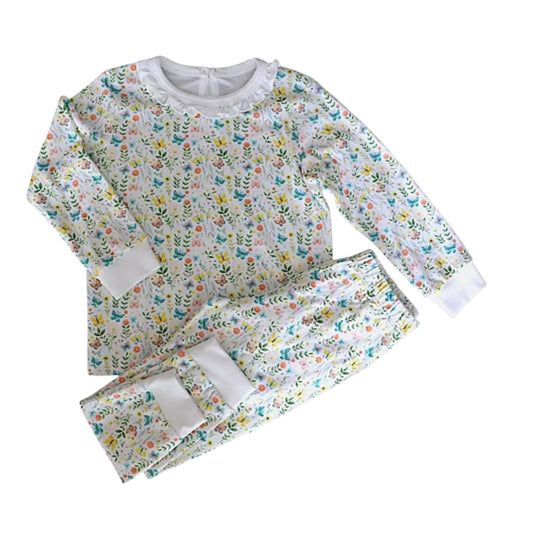 Pijama Longo Borboleta Florida em Algodão Pima Peruano