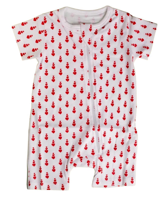 Macacão curto com zíper corações pequenos em Algodão Pima Peruano