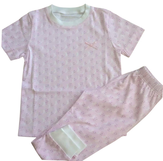 Pijama blusa manga curta e calça lua rosa