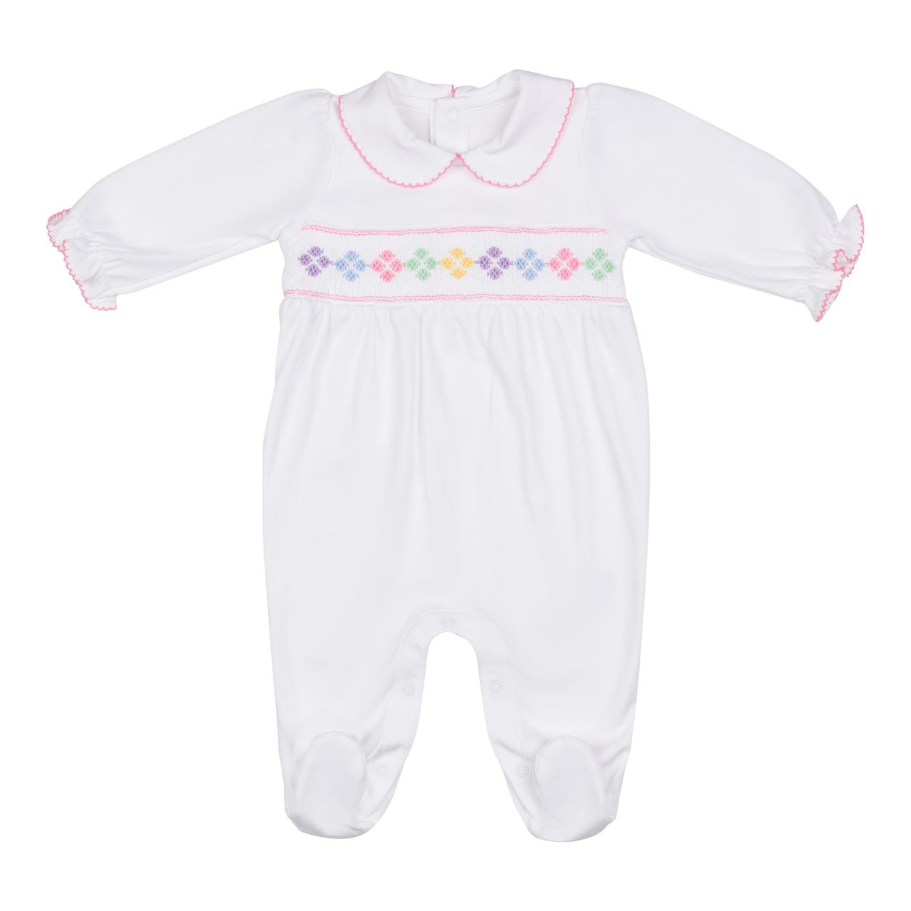 Macacão Longo Branco Smock Colorido em Algodão Pima Peruano