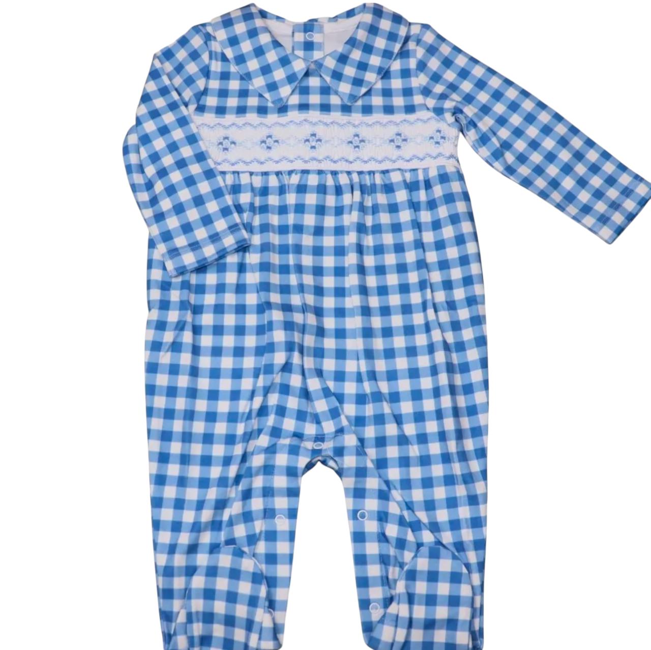 Macacão Longo Xadrez Azul Smock Pontos