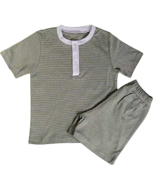 Pijama Curto Listrinha Verde e Branco
