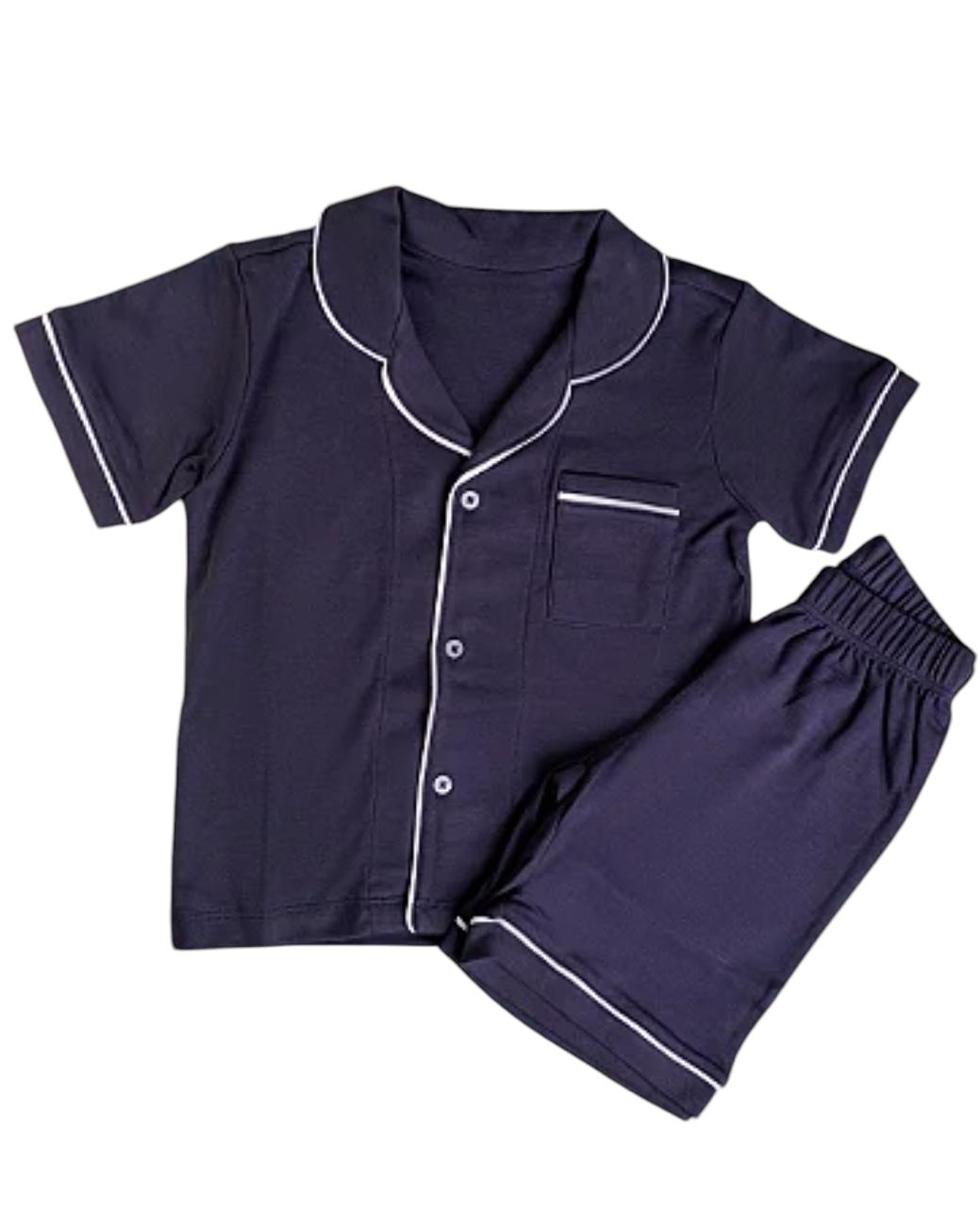 Pijama Curto Botões Marinho