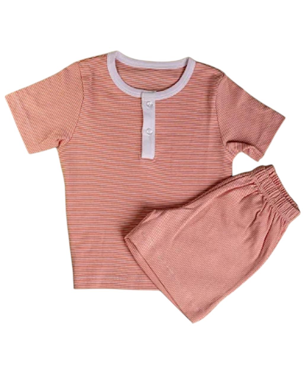 Pijama Curto Listrinha Laranja e Branco