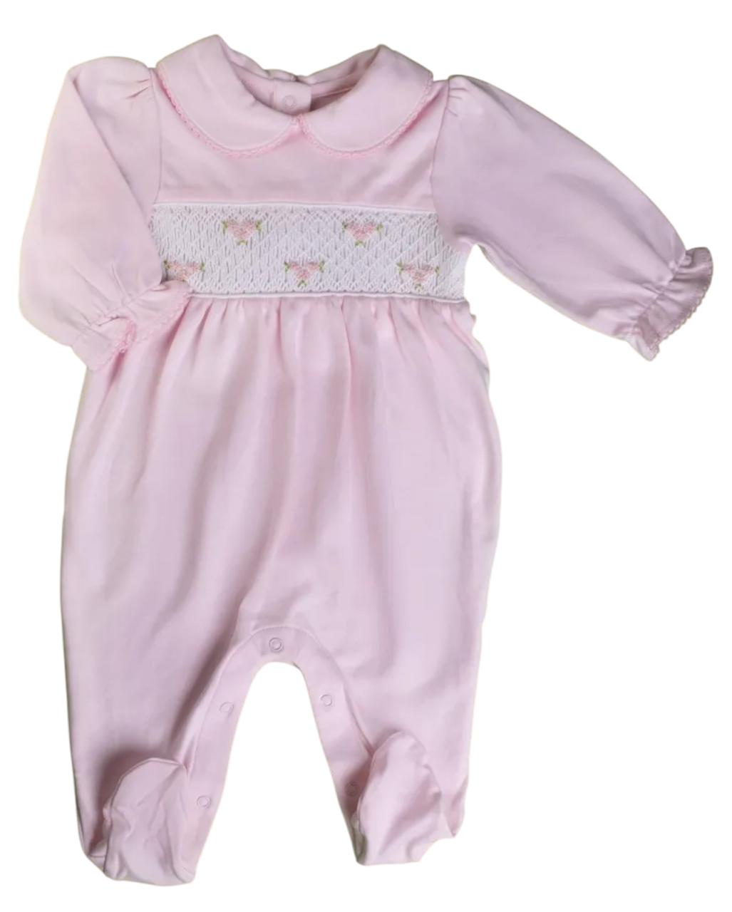 Macacão Longo Rosa Smock Florzinha Rosa