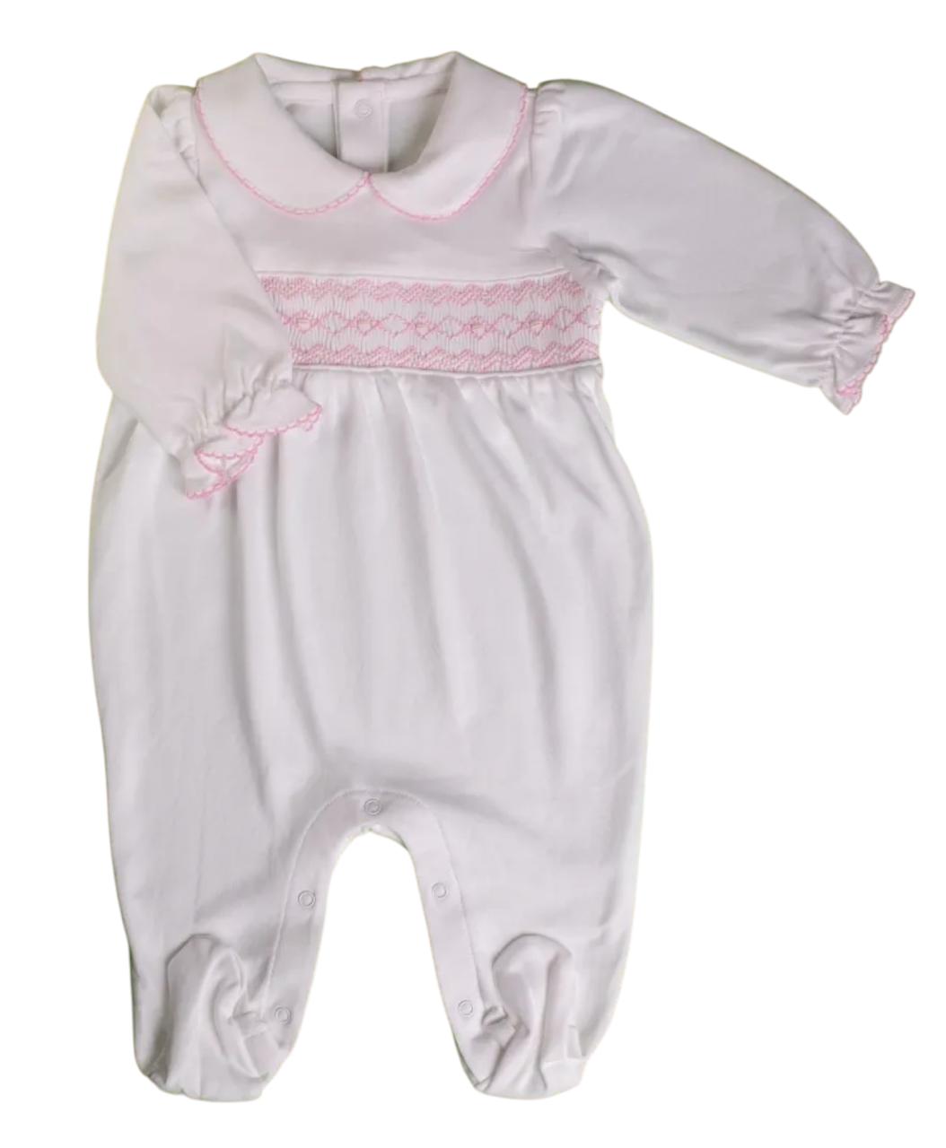 Macacão Longo Branco Smock Losango Rosa