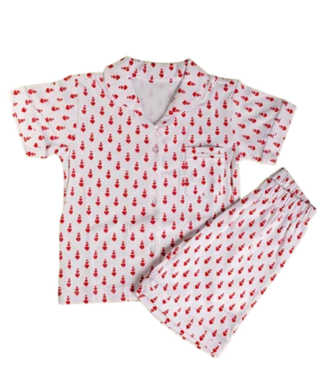 Pijama Curto Botões Estampa corações Pequenos