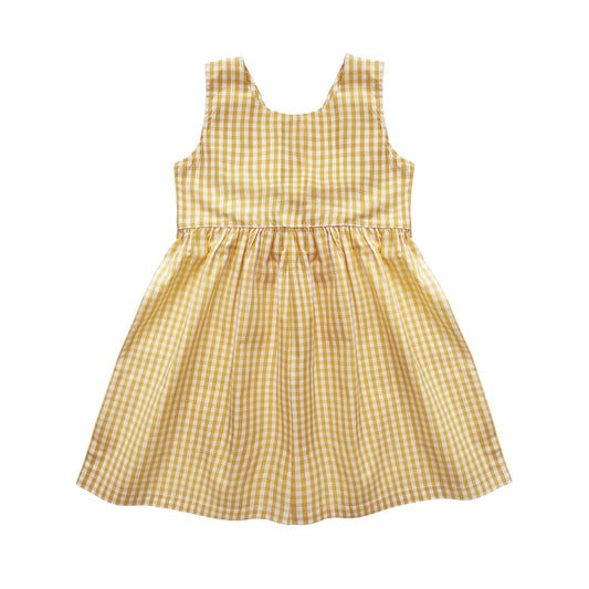 Vestido Vichy Amarelo e Branco em Popeline (Algodão Pima)