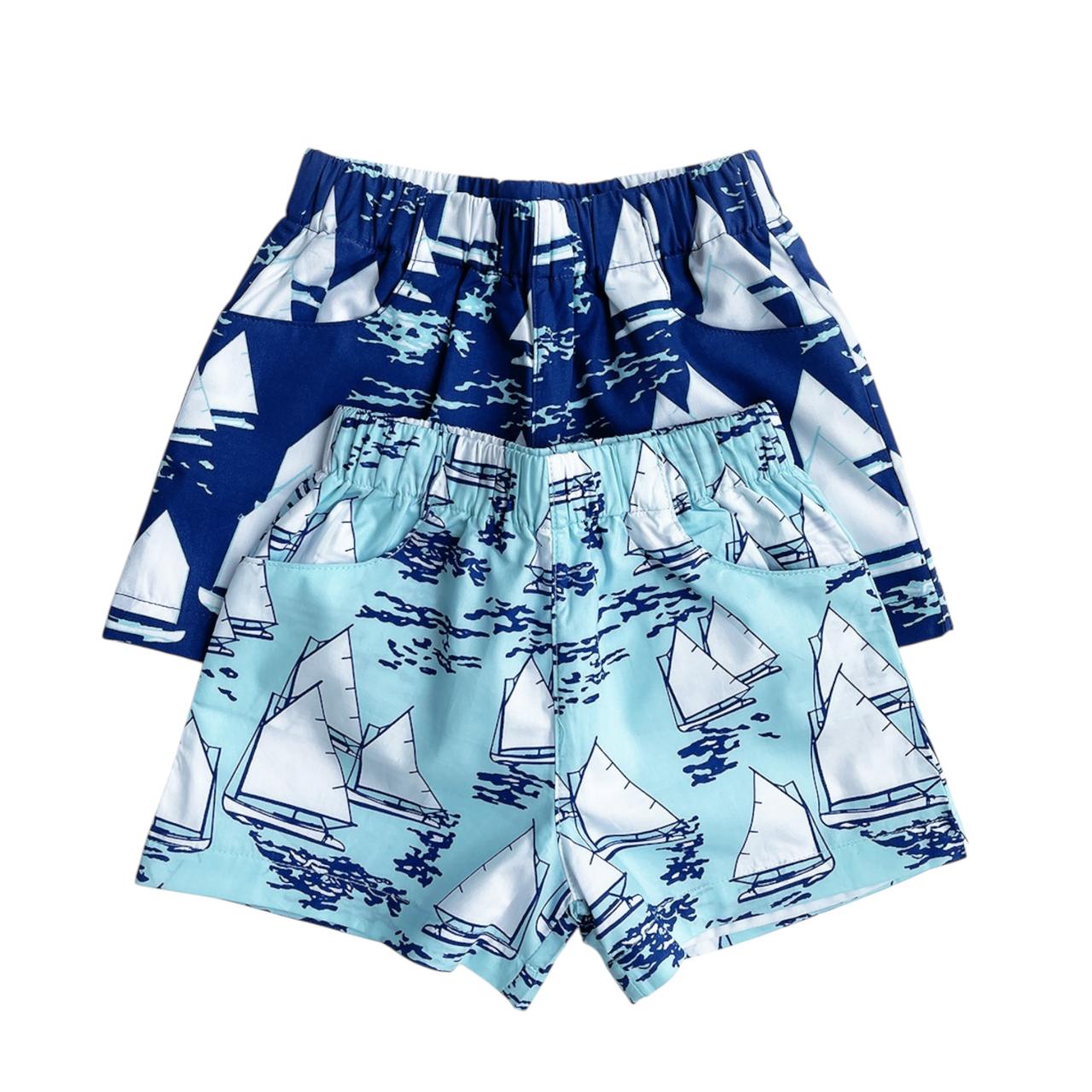 Kit 2 Shorts Estampa Veleiro em Popeline (Algodão Pima Peruano)