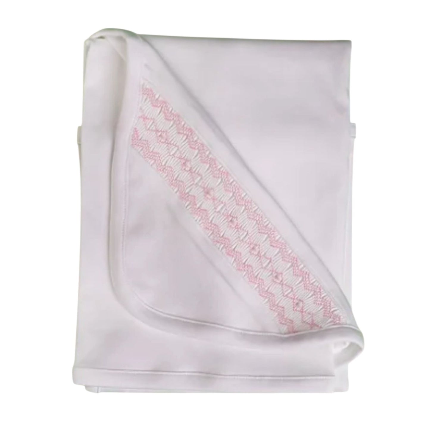 Manta Branca Smock Losango Rosa em Algodão Pima Peruano