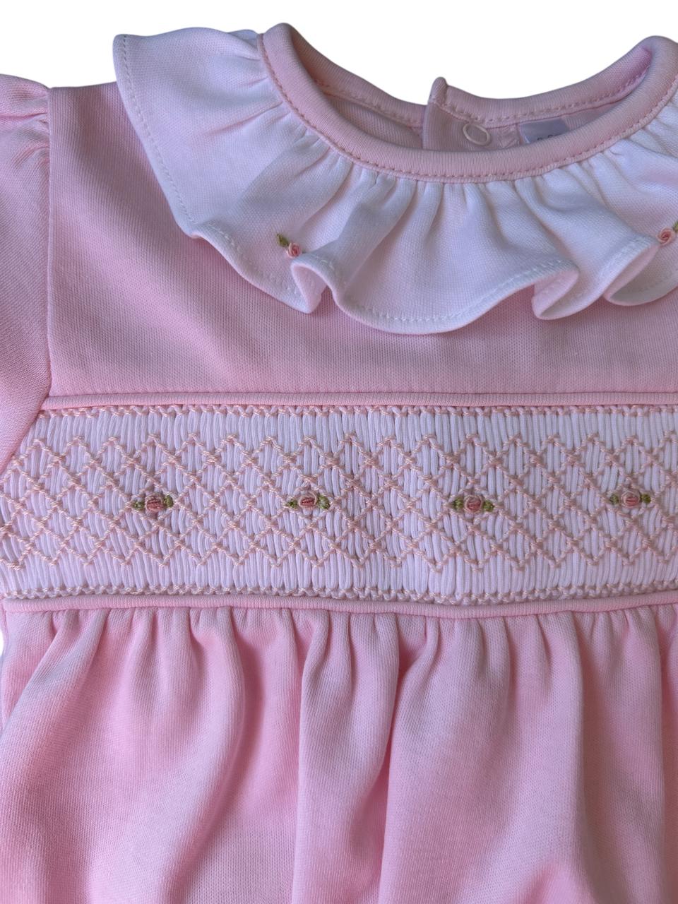 Macacão Longo Rosa Smock em Algodão Pima Peruano