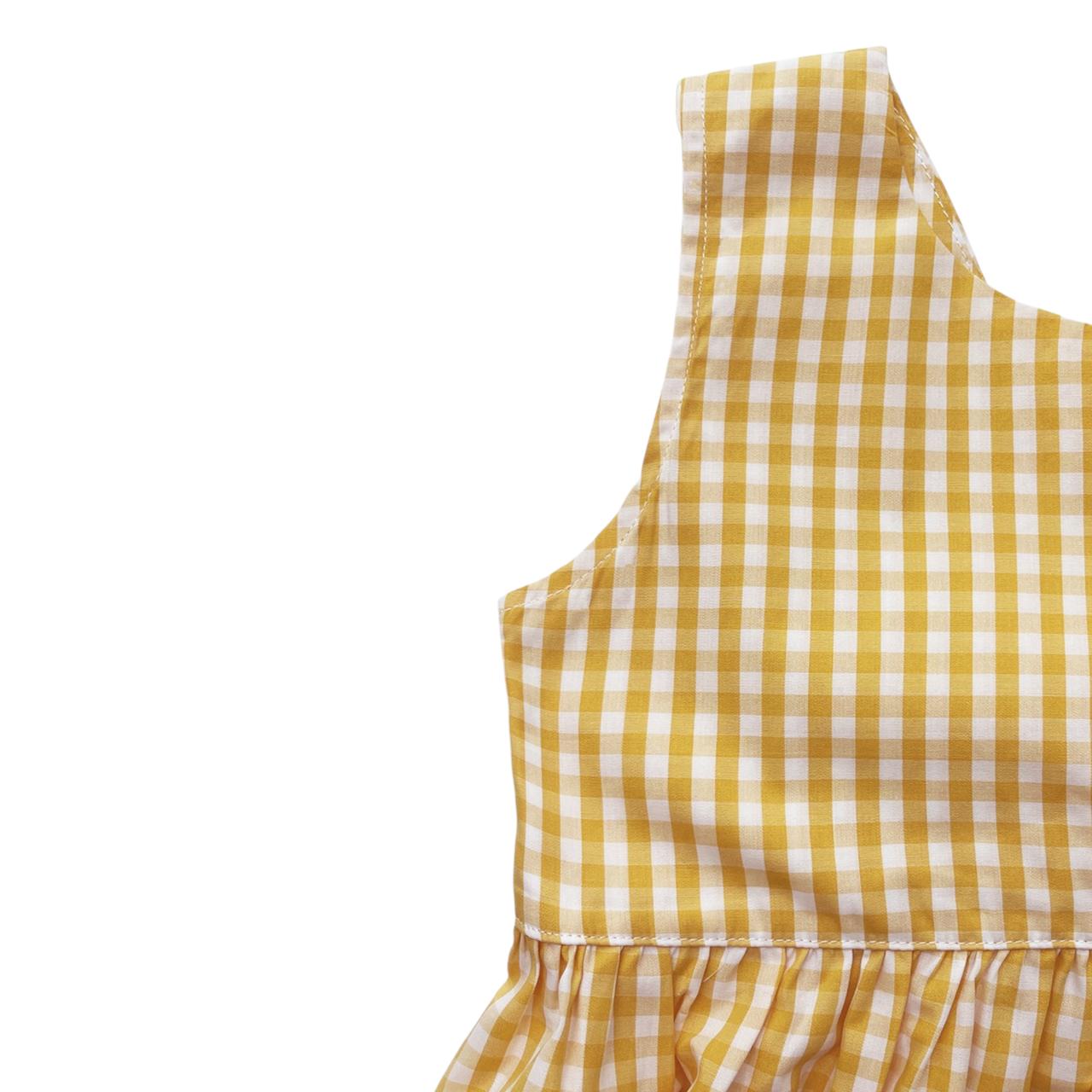 Vestido Vichy Amarelo e Branco em Popeline (Algodão Pima)