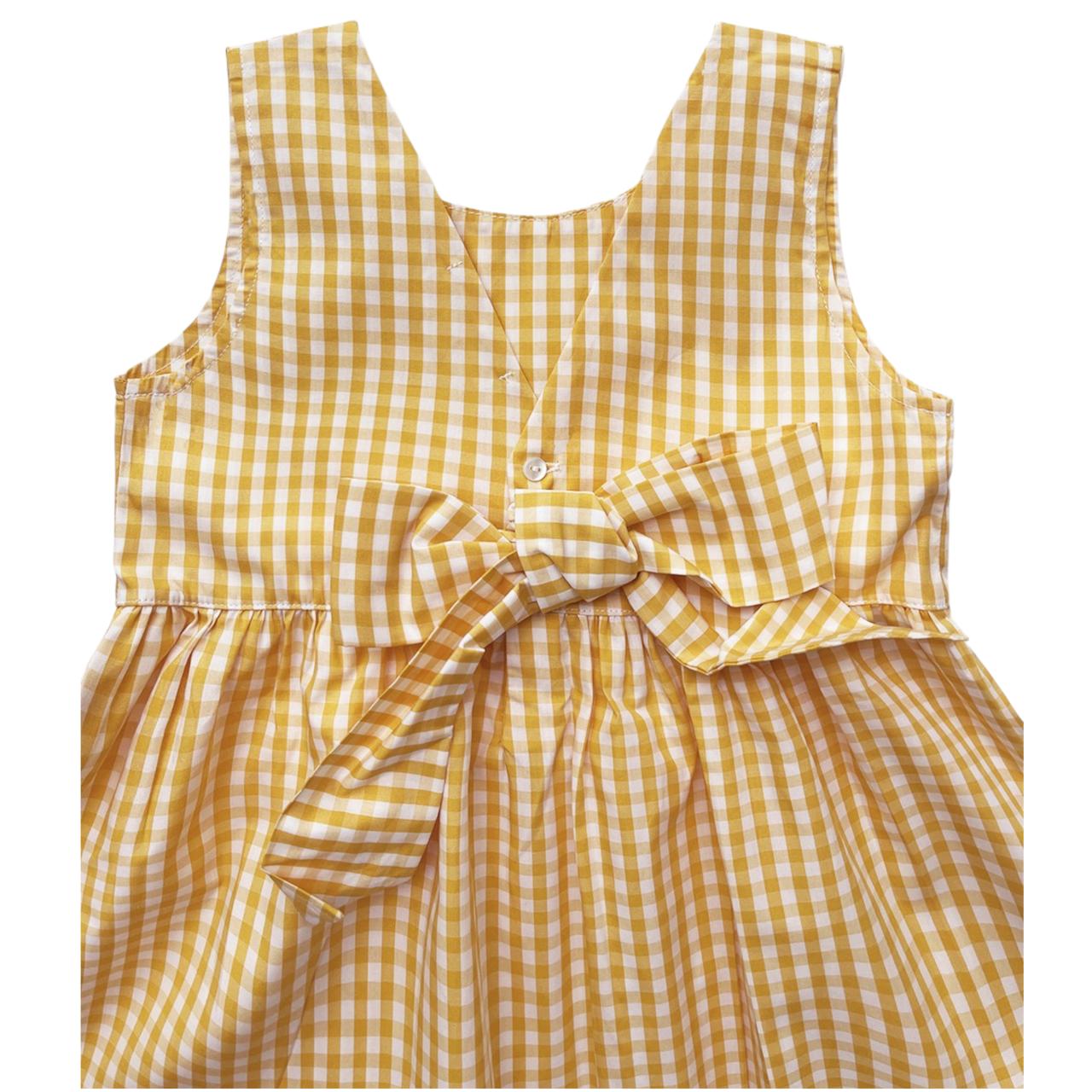 Vestido Vichy Amarelo e Branco em Popeline (Algodão Pima)
