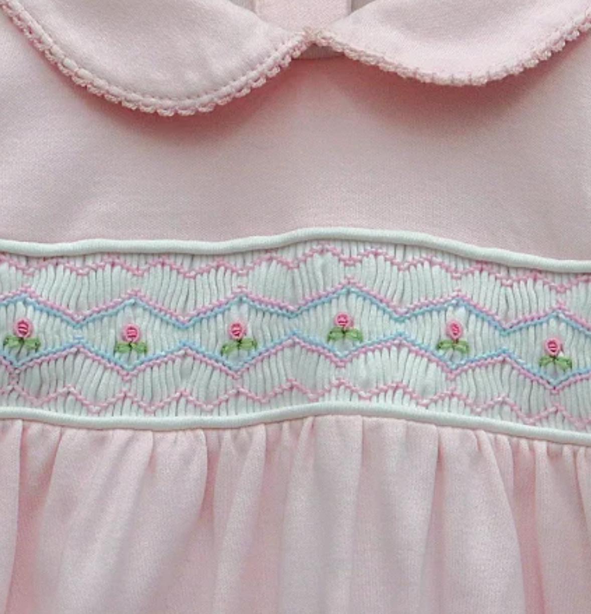 Macacão Longo Rosa Smock Florzinha Tulipa Algodão Pima Peruano