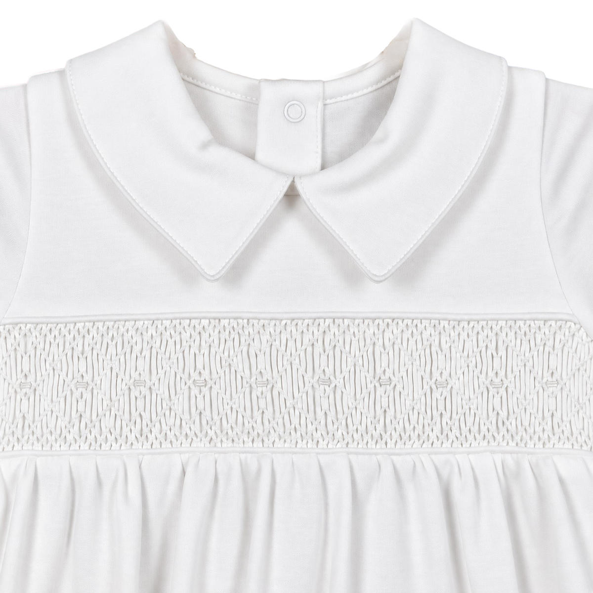 Macacão Longo Branco Bordado Smock Branco em Algodão Pima Peruano