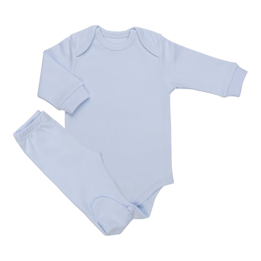 Body manga longa e culote azul em Algodão Pima Peruano