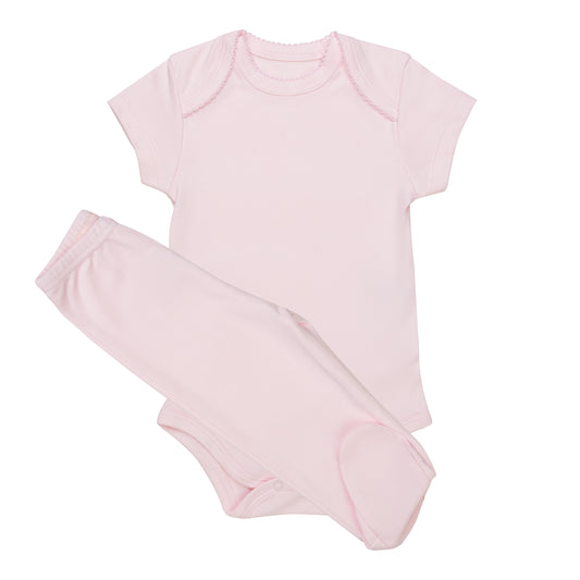 Body Manga Curta e culote rosa em Algodão Pima Peruano