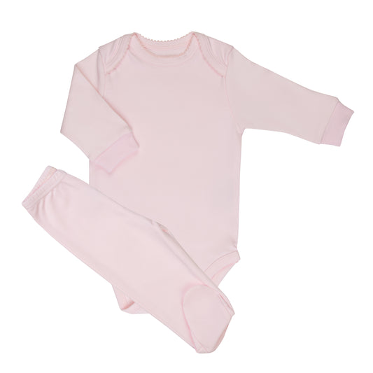 Body manga longa e Culote rosa em Algodão Pima Peruano