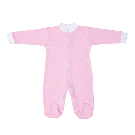 Macacão Longo Estampa Veleiro Rosa em Algodão Pima Peruano