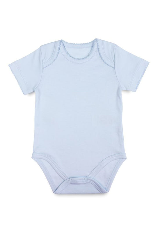 Body Manga Curta Azul em  Algodão Pima Peruano