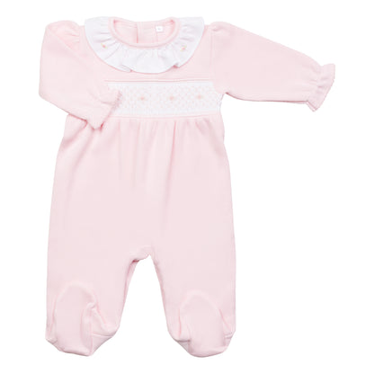Macacão Longo Rosa Smock Rosa em Algodão Pima Peruano(PONTO INGLÊS)