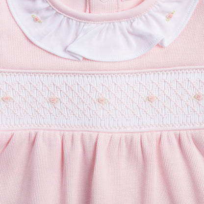 Macacão Longo Rosa Smock Rosa em Algodão Pima Peruano(PONTO INGLÊS)