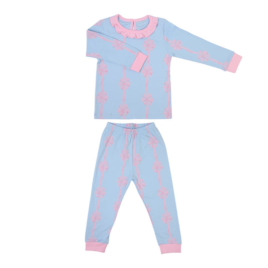 Pijama Longo Celeste Laço Rosa