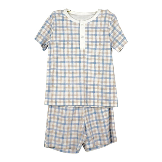 Pijama Curto Xadrez Azul e Marrom em Algodão Pima Peruano