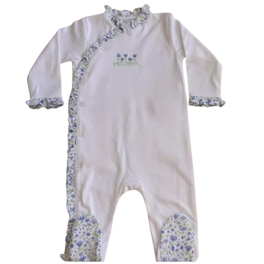 Macacão Longo Viés Floral Azul em Algodão Pima Peruano