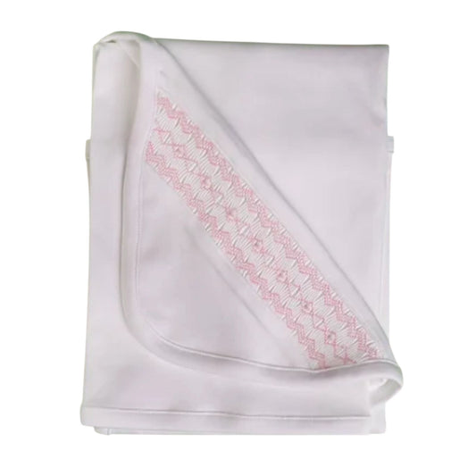 Manta Branca Smock Losango Rosa em Algodão Pima Peruano