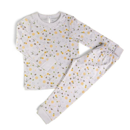 Pijama Longo Estampa Abelha (fundo branco) em Algodão Pima Peruano