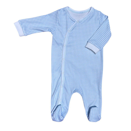 Macacão Longo Viés Xadrez Azul em Algodão Pima Peruano