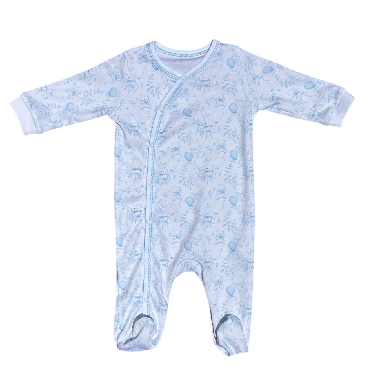 Macacão Longo Viés Balões Azul em Algodão Pima Peruano