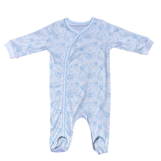 Macacão Longo Viés Balões Azul em Algodão Pima Peruano